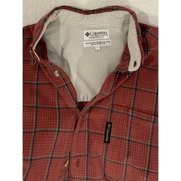 Columbia Men’s Red Windowpane Plaid l Shirt Size L Long Sleeve Outdoor Casual - Picture 5 of 8